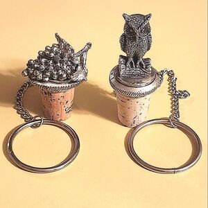 Pair of Pewter Grapes & Owl Wine Corks